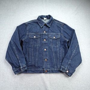 Vintage Steel Jacket Mens 42 Blue Dark Wash Indigo Trucker Denim Made in USA